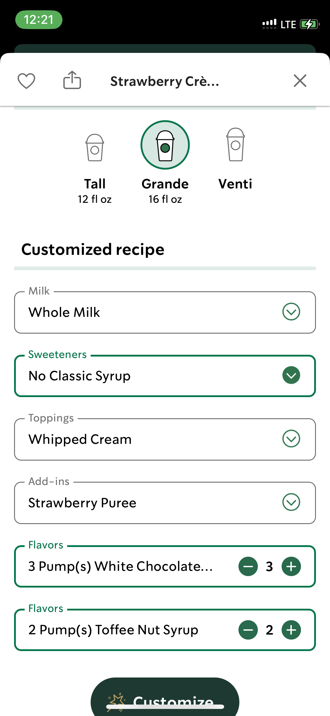 how to order strawberry shortcake frappe on the app