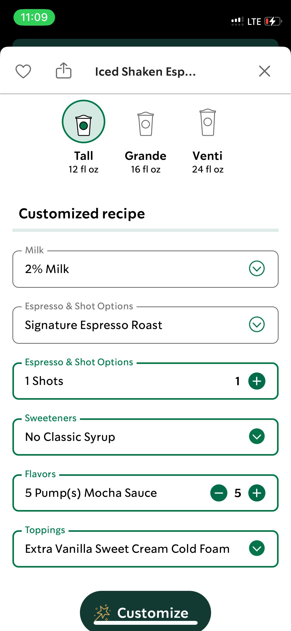 how to order the brownie drink from the app