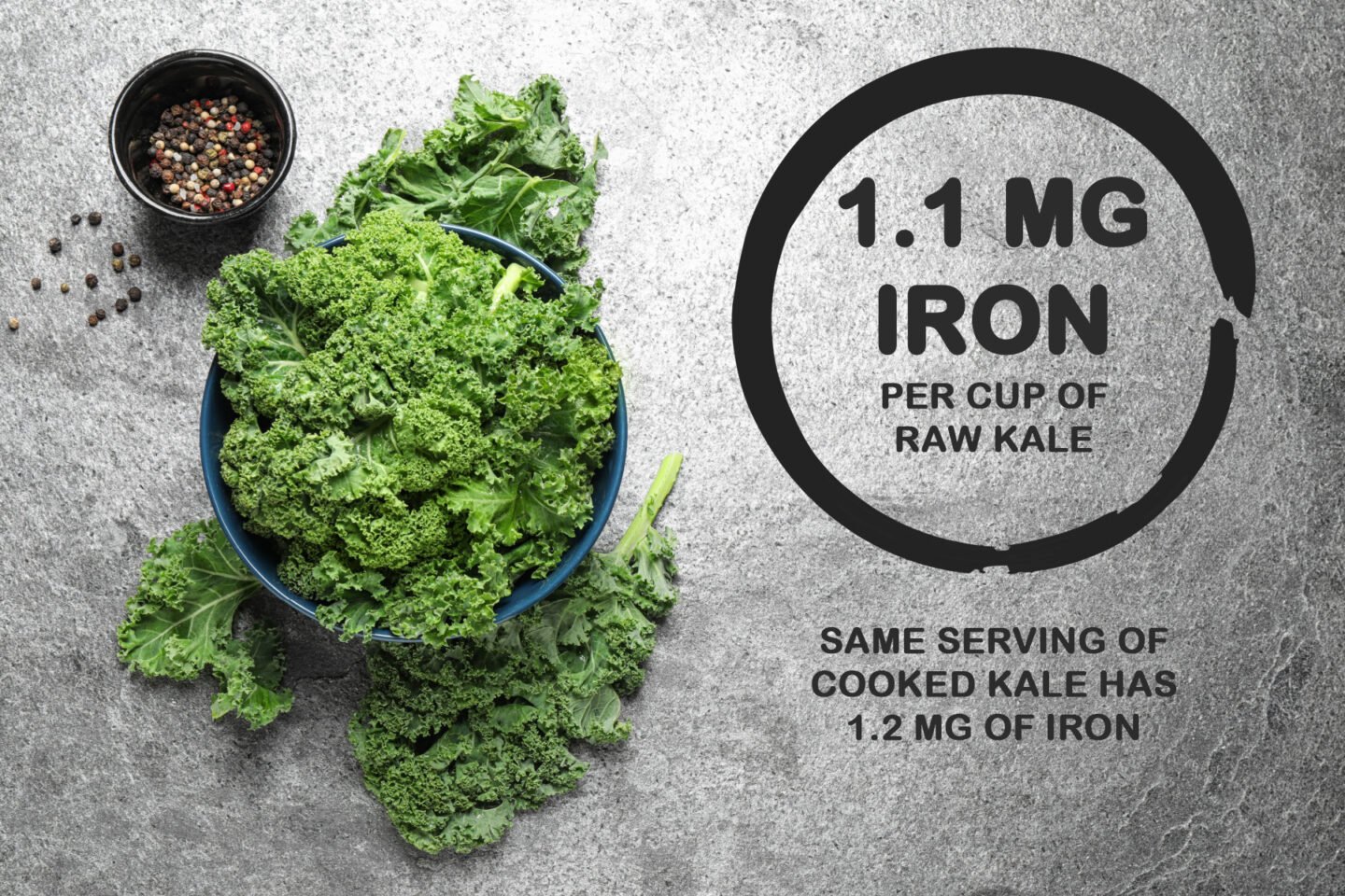 iron in kale raw and cooked