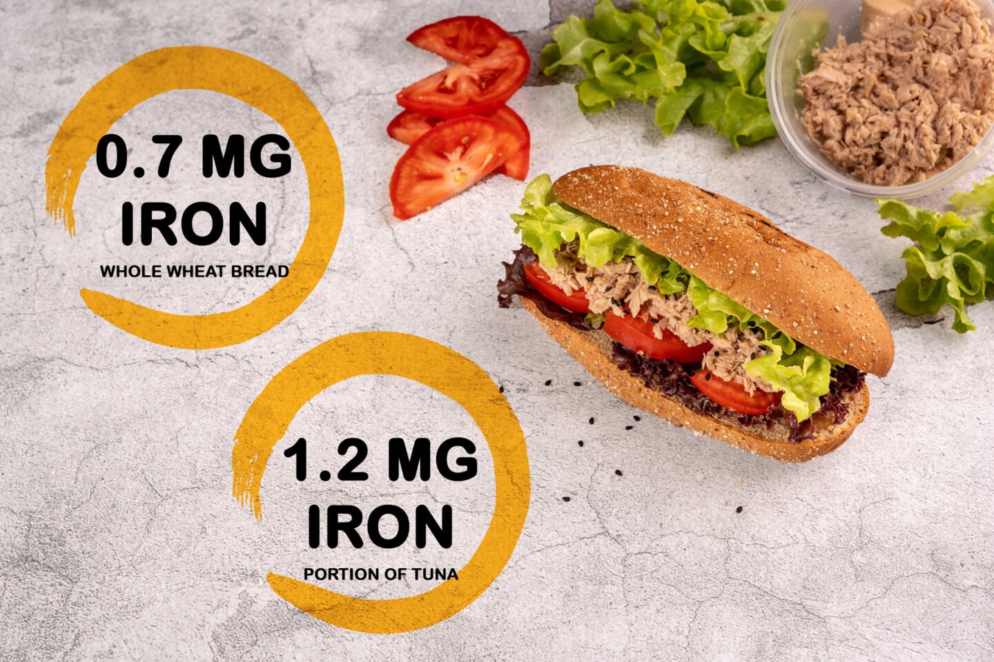 iron in whole wheat tuna sandwich