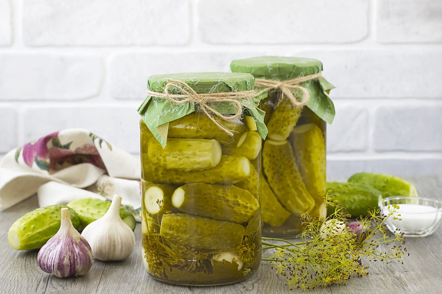 pickled cucumbers in jars