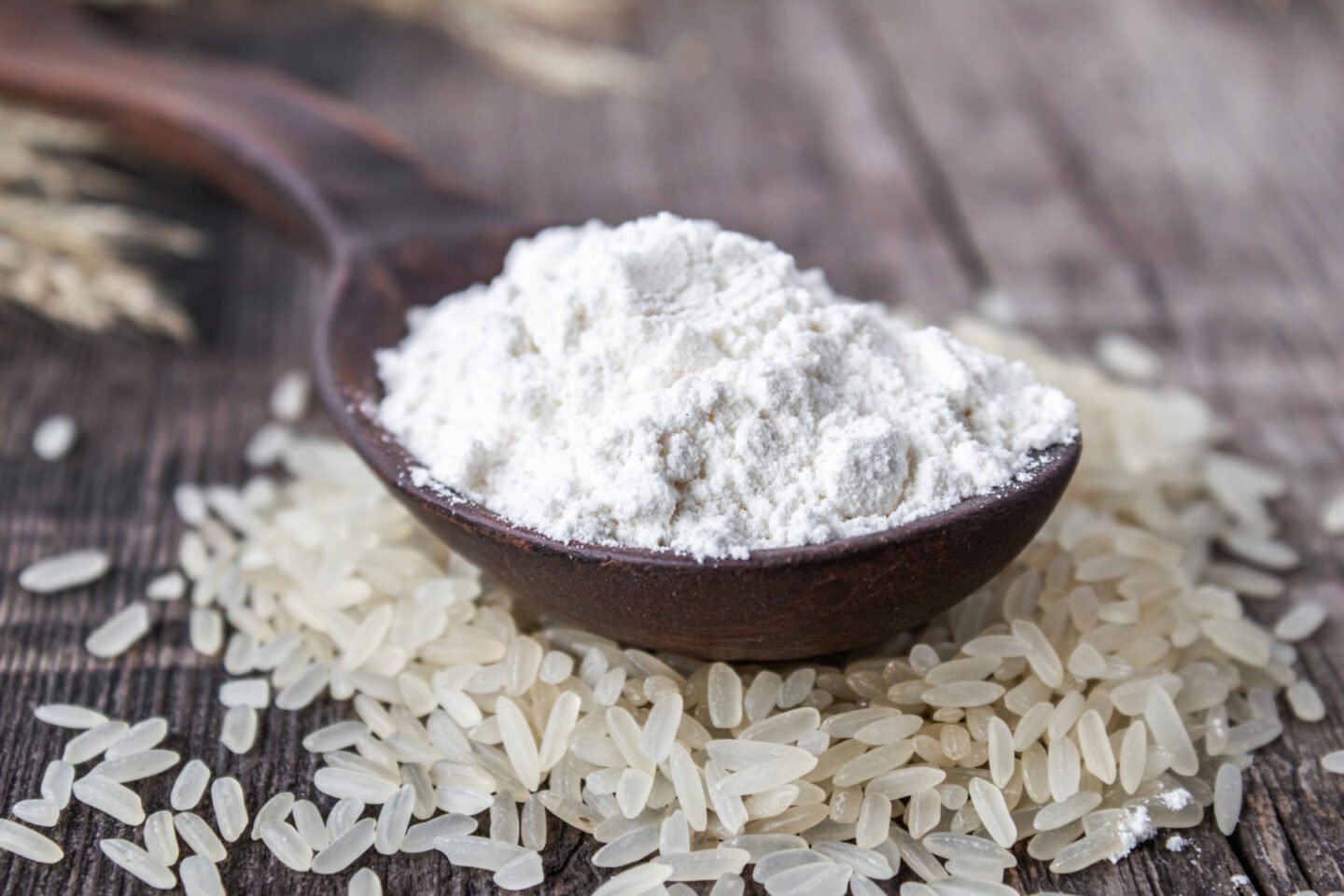 rice flour in a spoon