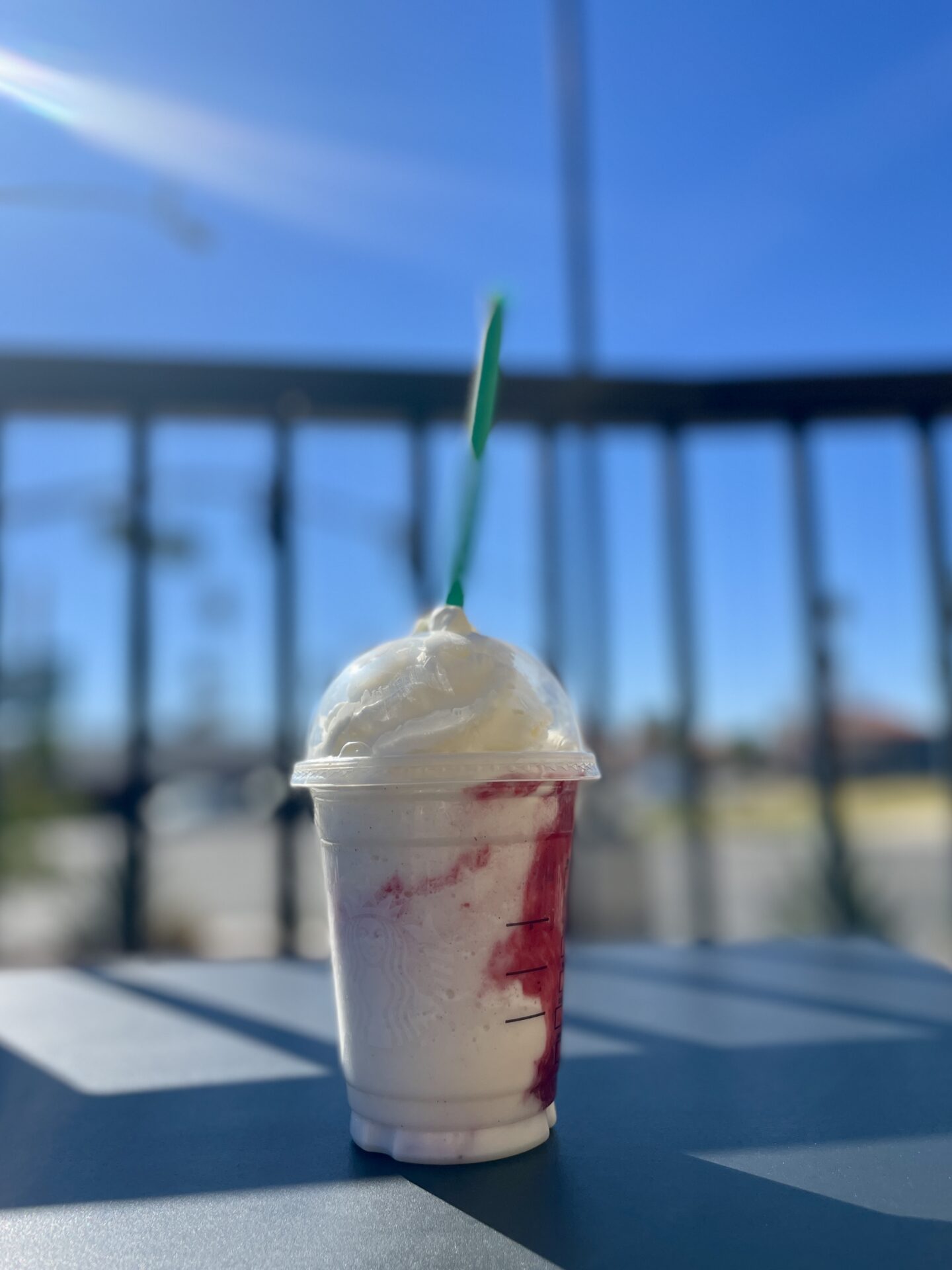strawberry shortcake frappe outdoors
