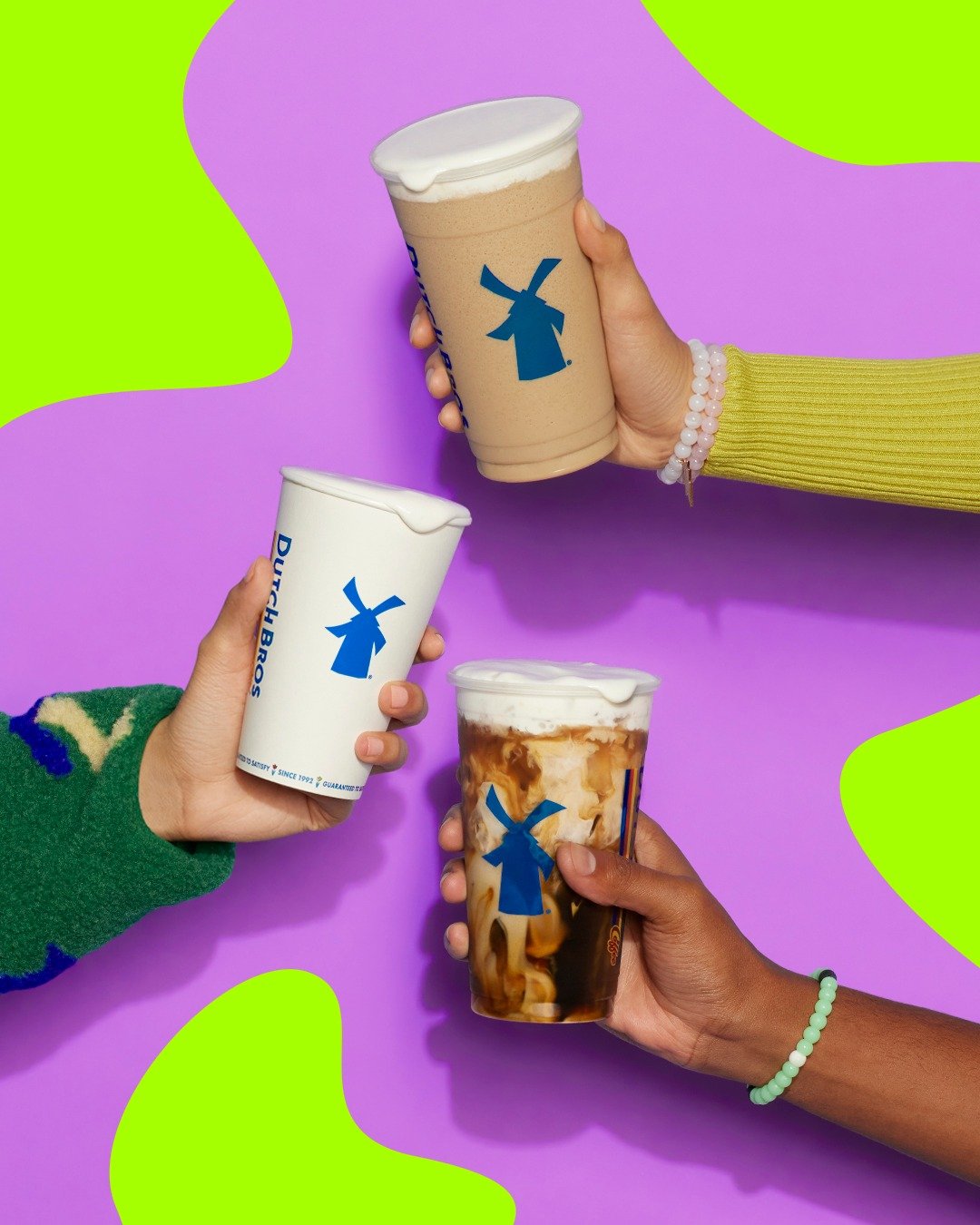 three dutch bros cold brew drinks with soft top