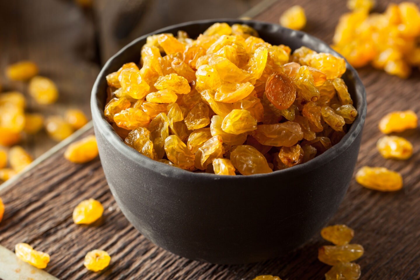 golden raisins in a bowl