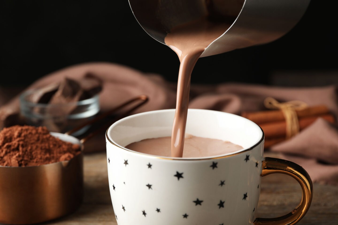 pouring hot chocolate milk