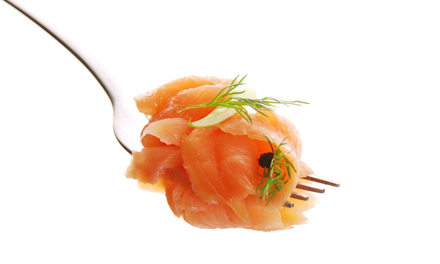 salmon on a fork