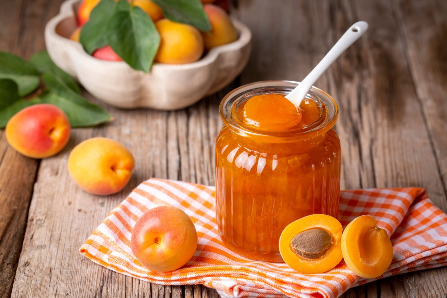 apricot fruits and apricot jam