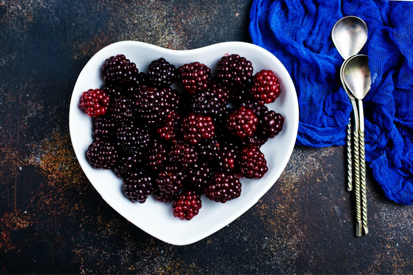 blackberry in a heart shaped bowl