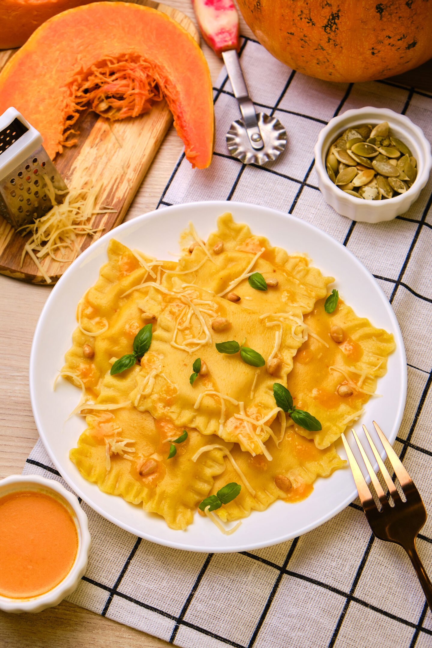 homemade pumpkin ravioli with ricotta cheese