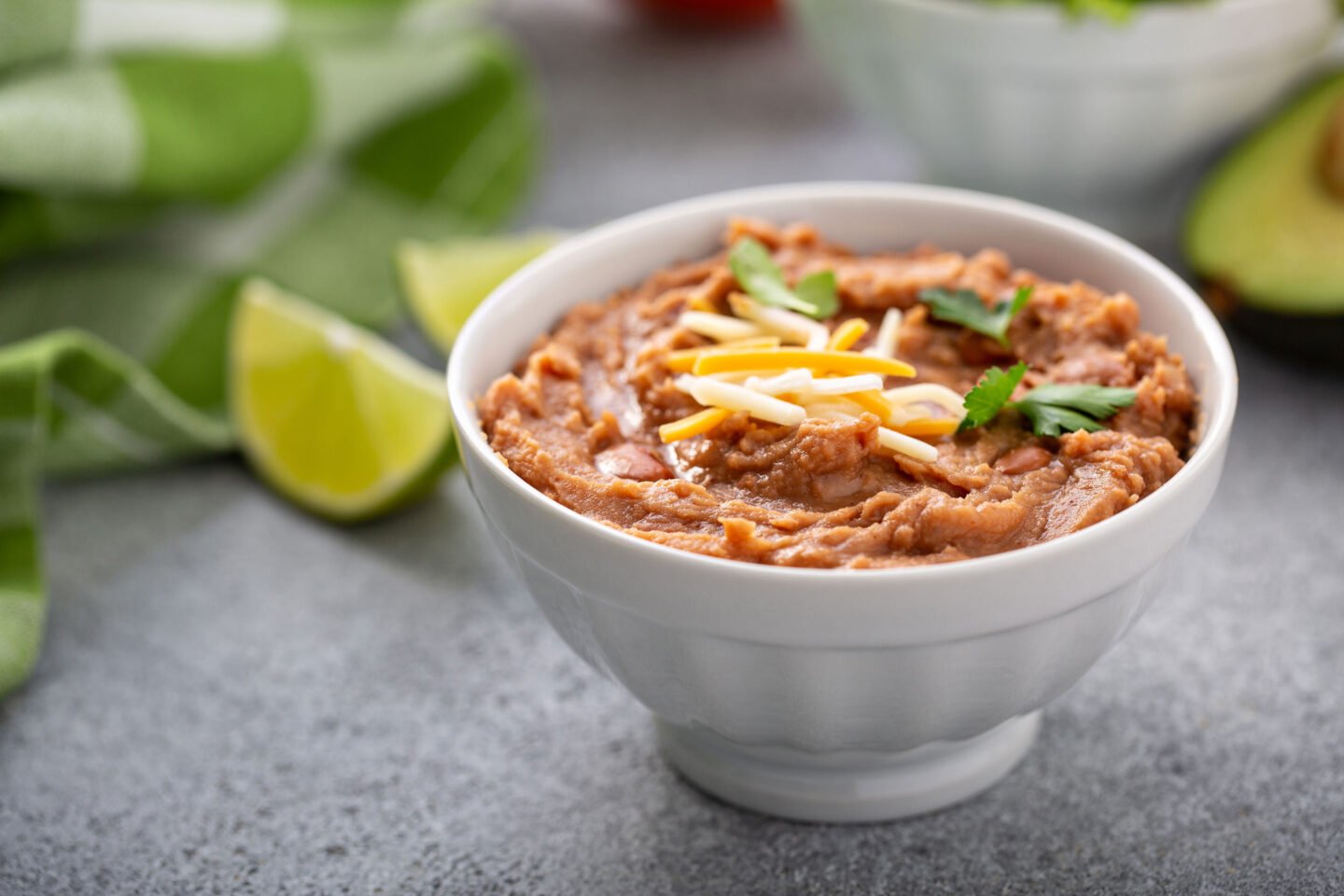 refried beans in a white bowl