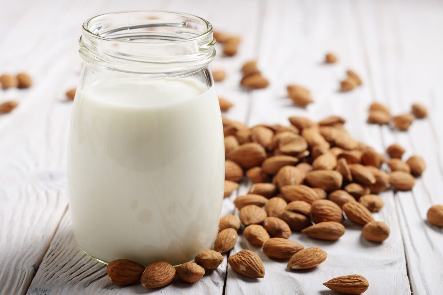 almond milk in mason jar