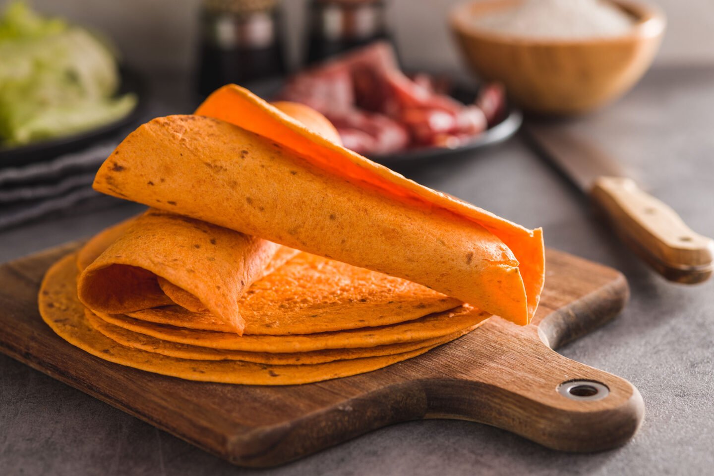 mexican corn tortillas on cutting board