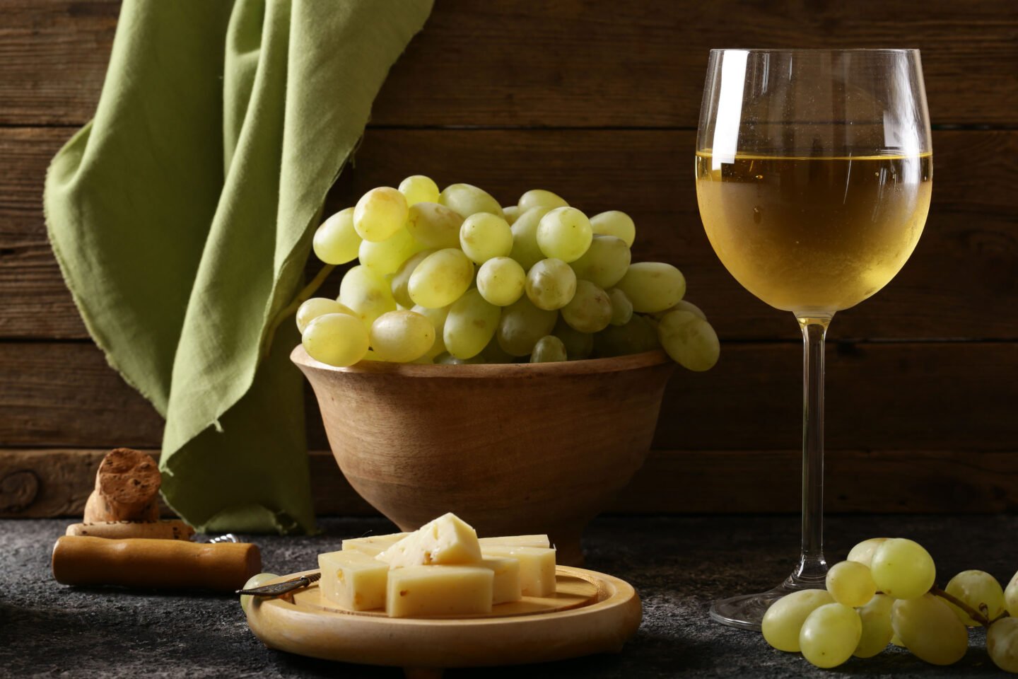 white wine grapes and cheese