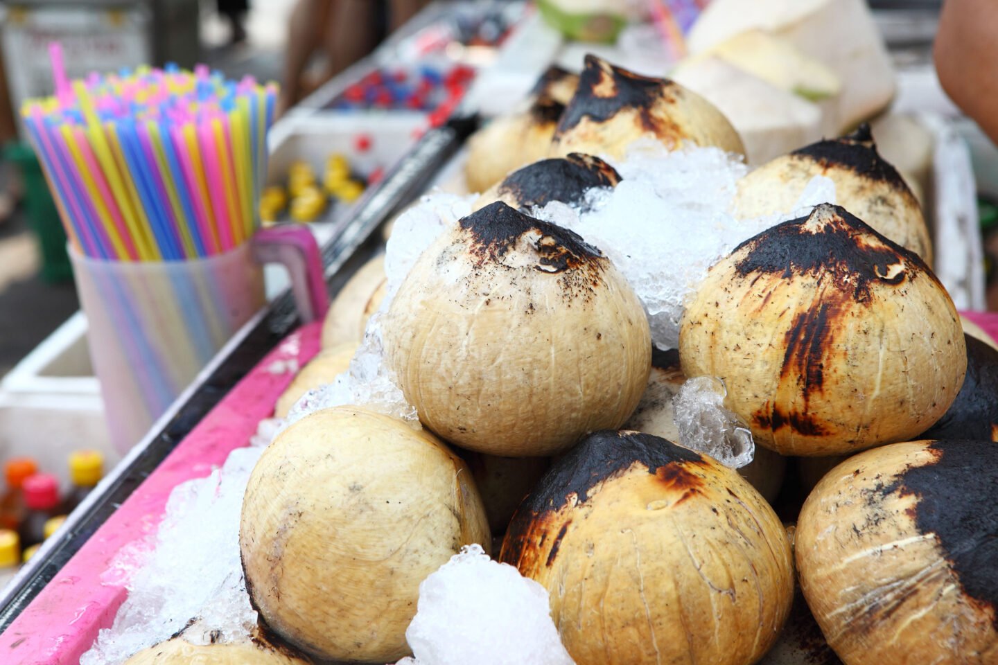 young coconut drinks on street