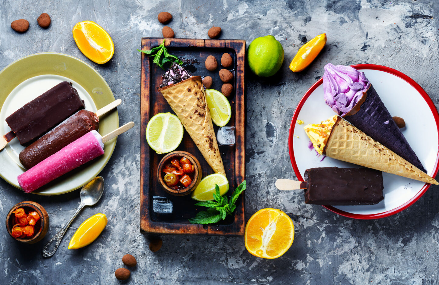 chocolate and fruit ice cream