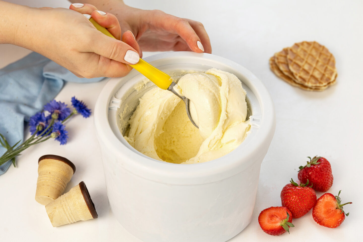 homemade vanilla ice cream in ice cream maker