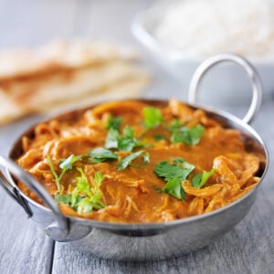 indian chicken tikka masala in balti dish