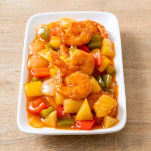 stir fried sweet and sour veggies with shrimps