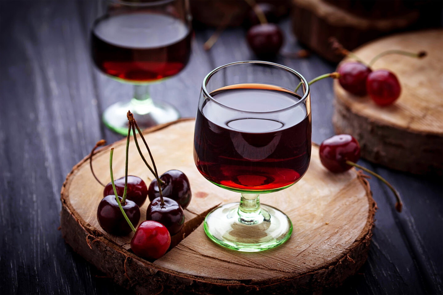 glasses of cherry liquor kirsch