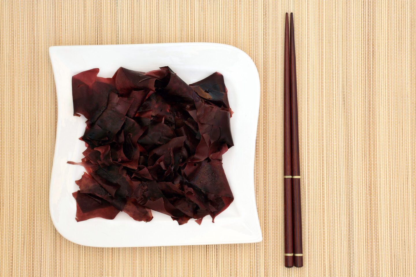 dried dulse seaweed with chopsticks