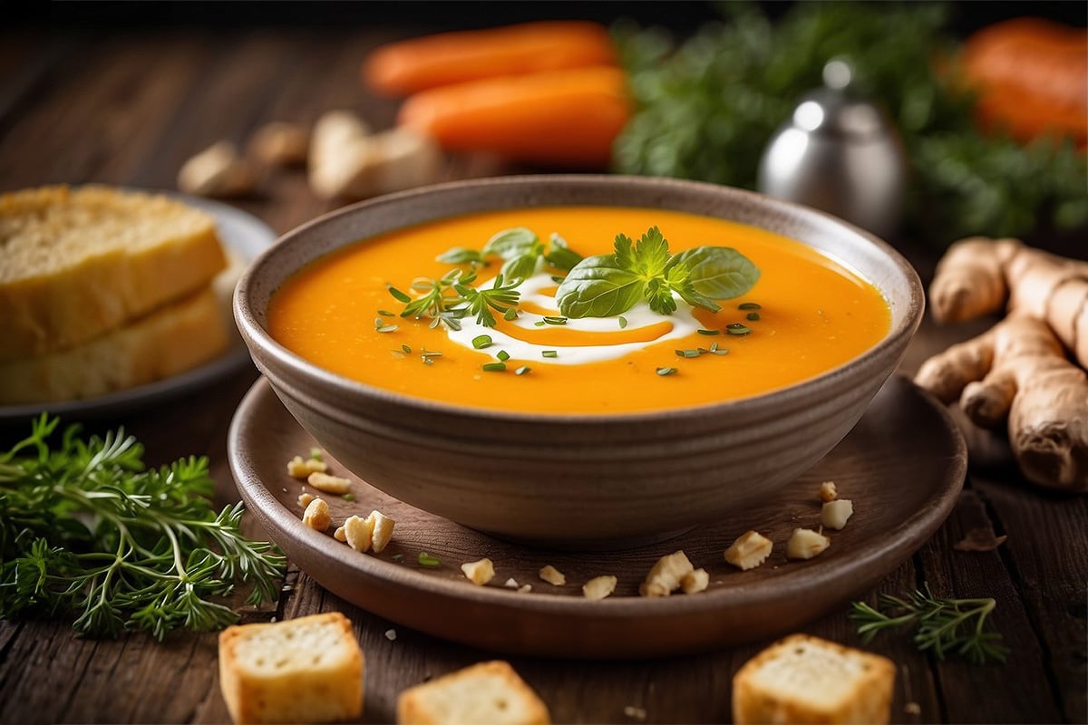 carrot ginger soup with bread