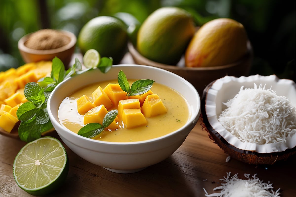 chilled mango coconut lime soup