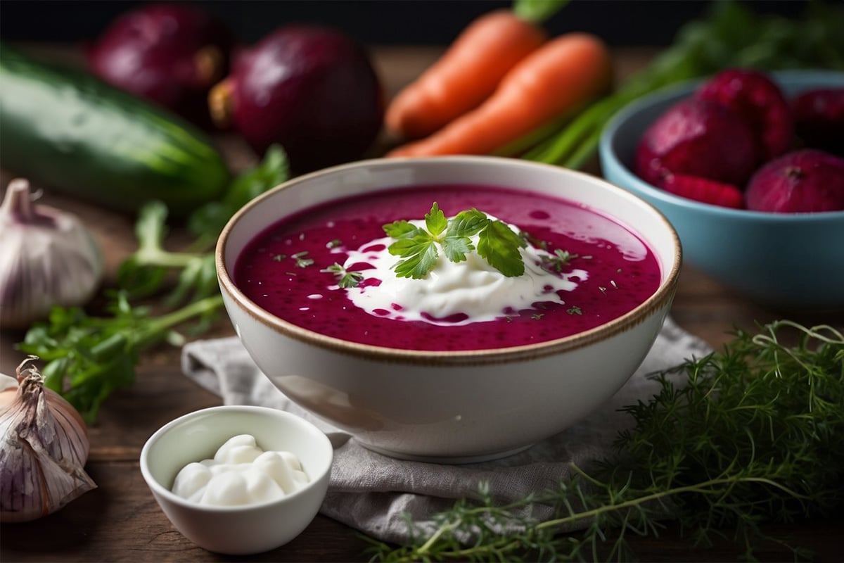 cold borscht with ingredients