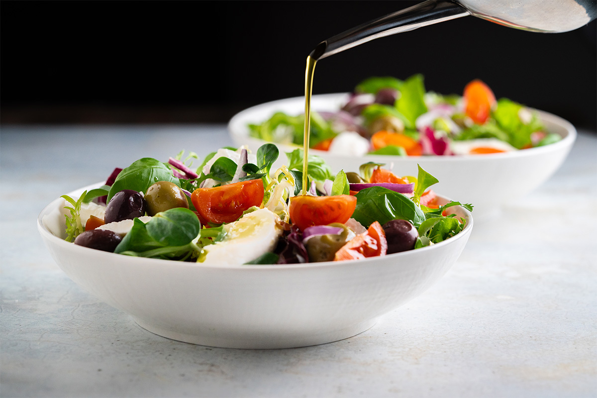 fresh green salad with cherry tomatoes mozzarella and olives