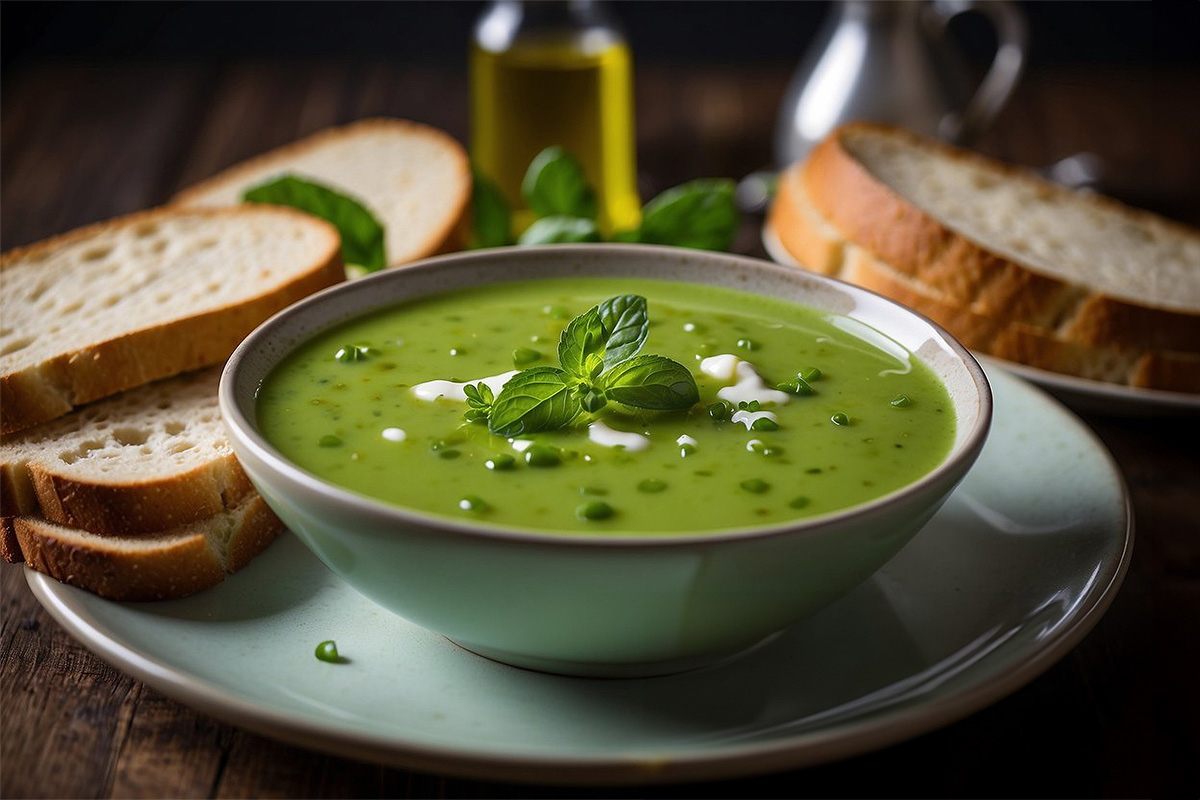 pea and mint soup with bread