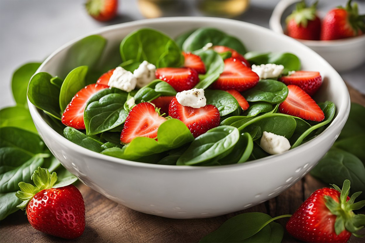 spinach and strawberry salad in a bowl