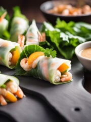 Peach and Shrimp Spring Rolls with Peanut Sauce