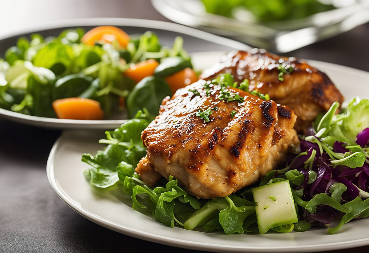 pollo adobado on greens