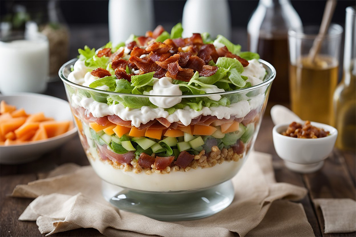 seven layer salad with bacon bits