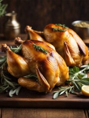 Roasted Spring Chickens Stuffed with Pork and Sage