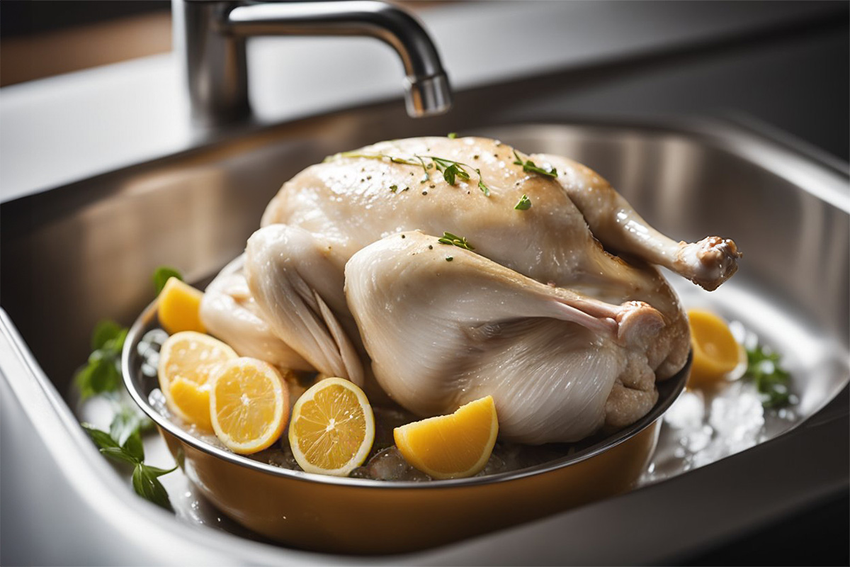 washing raw whole chicken
