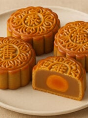 Cantonese Lotus Paste Mooncakes with Salted Egg Yolk