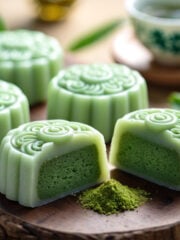 Green Tea Snow Skin Mooncakes with Matcha Filling