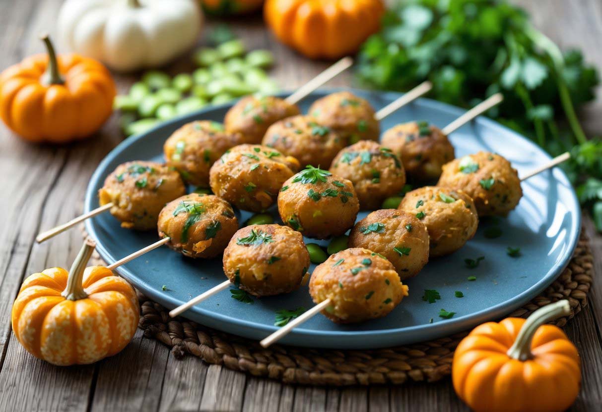 edamame pumpkin fritter pops skewered