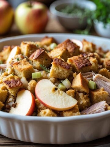 cornbread stuffing with leftover turkey and apples