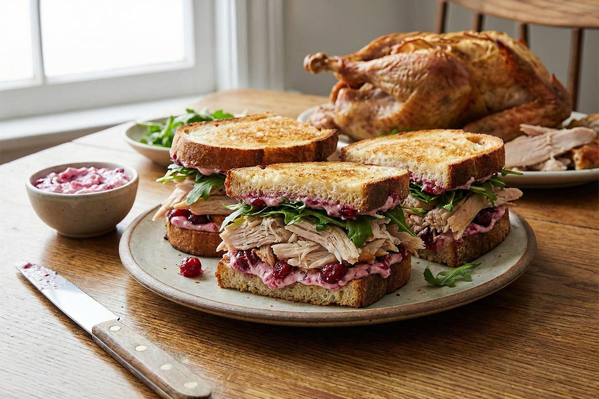 leftover turkey sandwiches with cranberry mayo spread