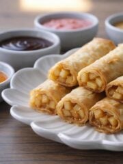 dessert spring rolls with dipping sauces