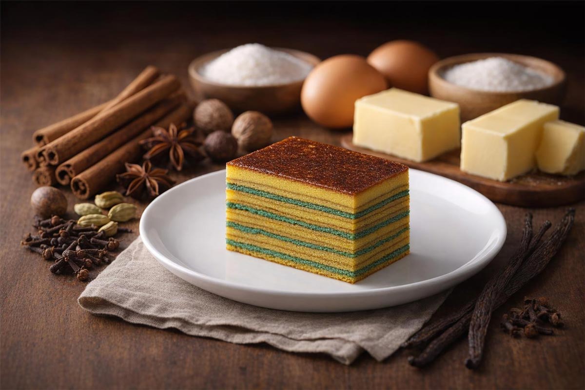 lapis legit spekkoek with ingredients
