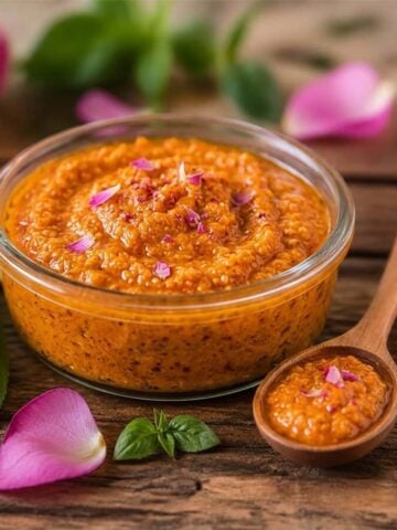 rose petal tomato basil pesto