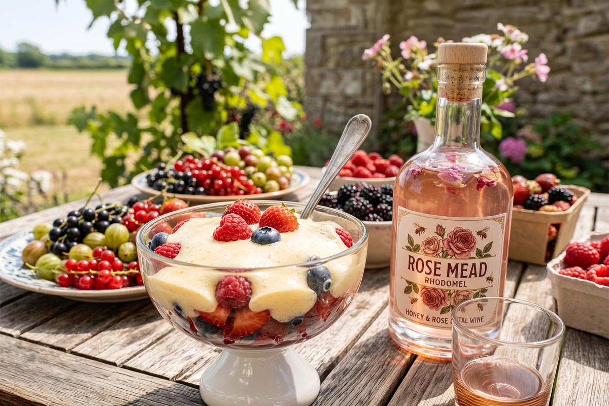 rose mead sabayon over berries