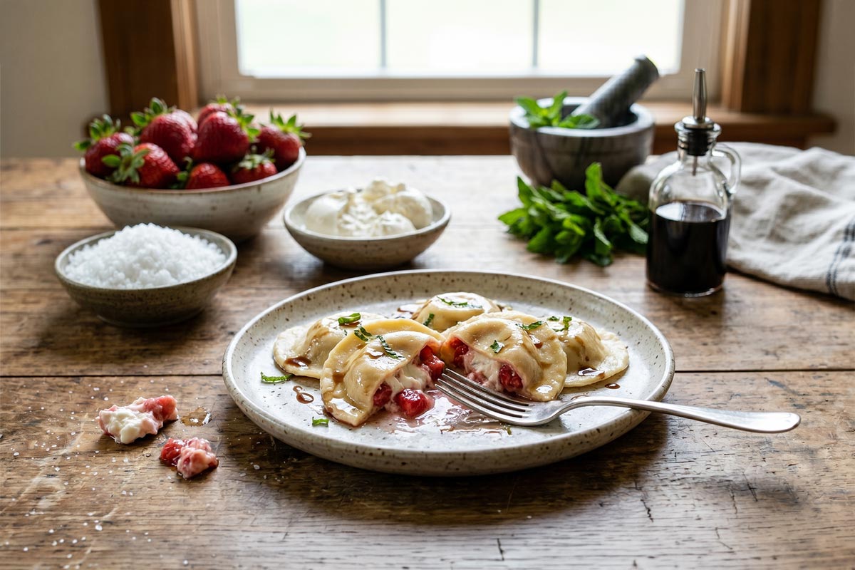 strawberry burrata filled ravioli